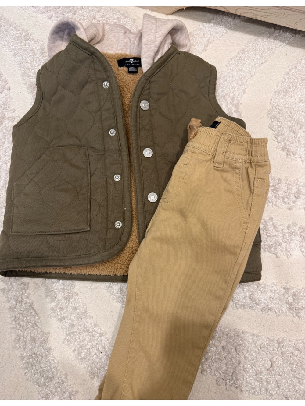 7 For All Mankind Olive Green Quilted Vest with Tan Sherpa Lining